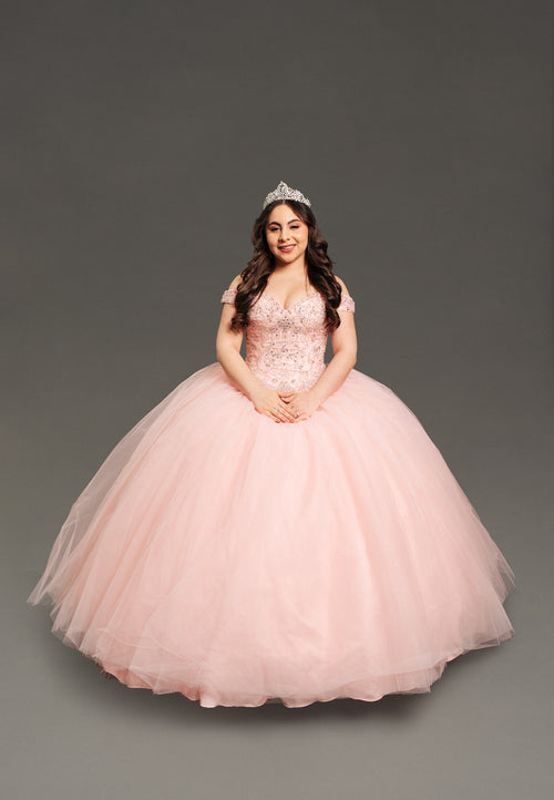 Off-Shoulder Glitter Tulle Ball Gown