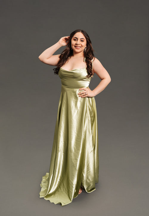 Satin Finish Cowl Neckline Gown