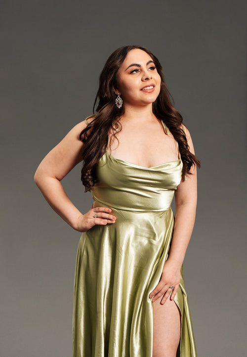 Satin Finish Cowl Neckline Gown